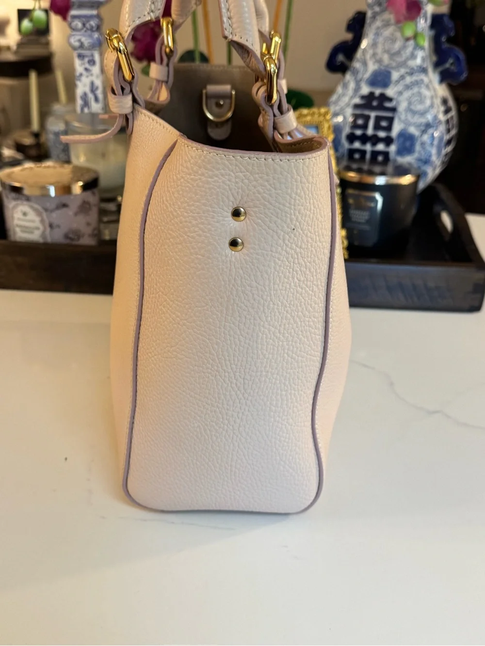 🩷 MARK & GRAHAM ESSENTIAL LEATHER TOTE IN A LIGHT LEATHER BLUSH COLOR!